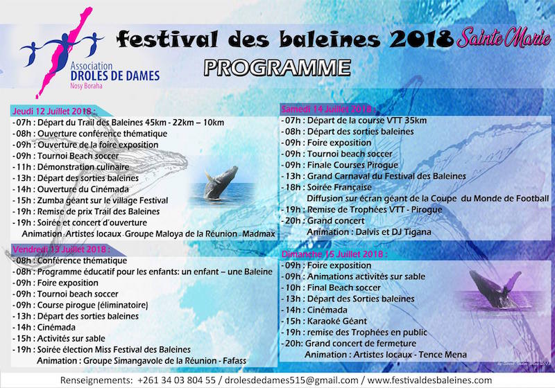 Lire la suite à propos de l’article Programme du festival des baleines – 12 au 15 Juillet 2018