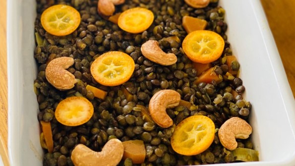 You are currently viewing Salade de lentilles vertes, noix de cajou et kumquat